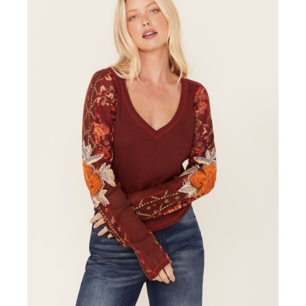 Freepeople Amara floral print long sleeve shirt